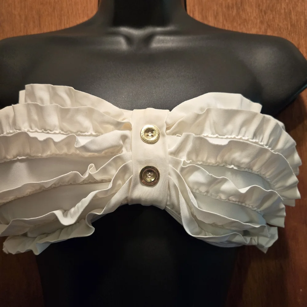 Xhilaration white ruffled bikini top szL - Picture 2 of 6